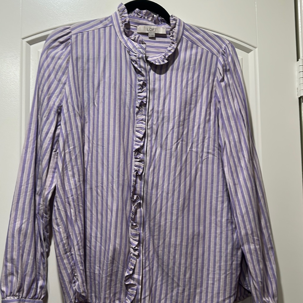 Loft Button Down With Ruffle Front
